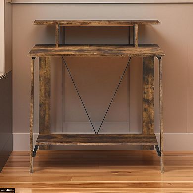 Writing Desk with V Shaped Frame, Weathered Oak and Black