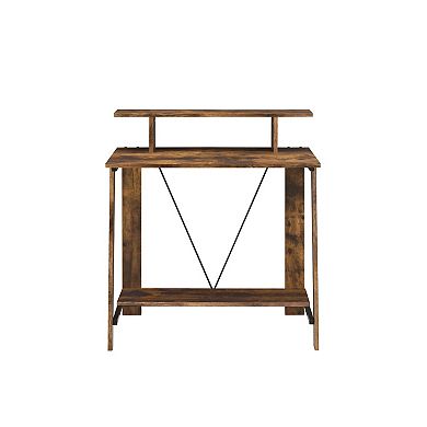 Writing Desk with V Shaped Frame, Weathered Oak and Black