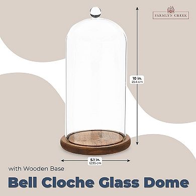 11 Inch Cloche Glass Dome with Base for Plants, Food, and Candles (5.1 x 5.1 x 10 In)