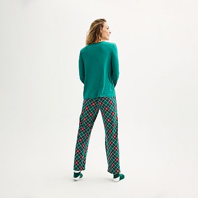 Women's Croft & Barrow® Brushed Knit Long Sleeve Pajama Top & Pajama Pants Sleep Set