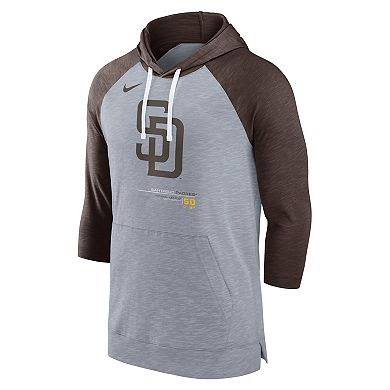 Men's Nike Heather Gray/Heather Charcoal San Diego Padres Baseball Raglan 3/4-Sleeve Pullover Hoodie