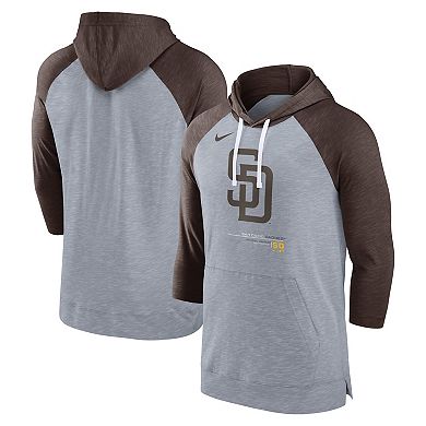 Men's Nike Heather Gray/Heather Charcoal San Diego Padres Baseball Raglan 3/4-Sleeve Pullover Hoodie