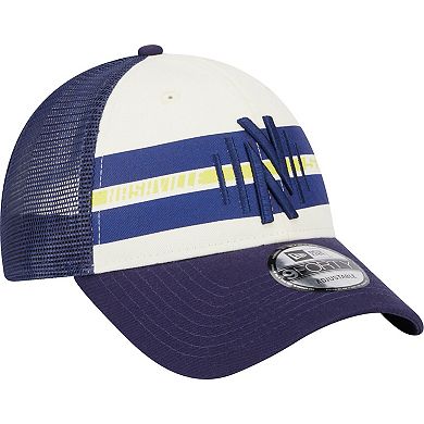 Men's New Era White/Navy Nashville SC Team Stripes 9FORTY Trucker Snapback Hat
