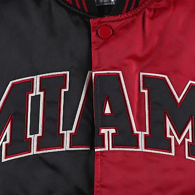 Men's Starter Black/Red Miami Heat Fast Break Satin Full-Snap Jacket