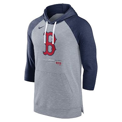 Men's Nike Heather Gray/Heather Navy Boston Red Sox Baseball Raglan 3/4-Sleeve Pullover Hoodie