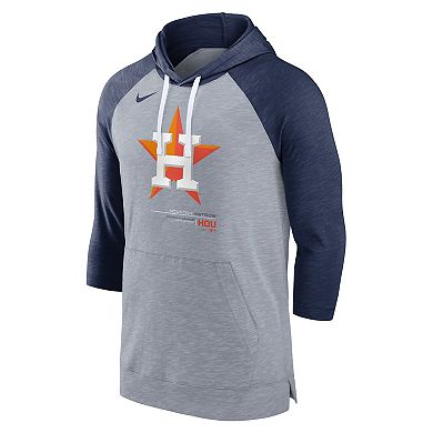 Men's Nike Heather Gray/Heather Navy Houston Astros Baseball Raglan 3/4-Sleeve Pullover Hoodie