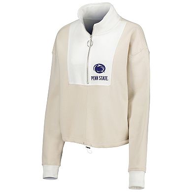 Women's Gameday Couture Tan/White Penn State Nittany Lions Color-Block Quarter-Zip Jacket