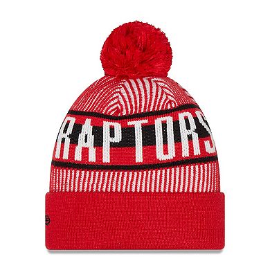 Men's New Era Red Toronto Raptors Striped Cuffed Pom Knit Hat
