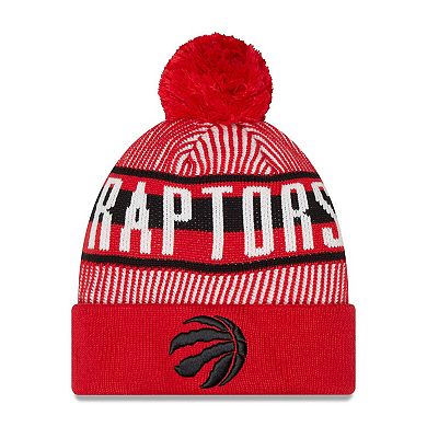 Men's New Era Red Toronto Raptors Striped Cuffed Pom Knit Hat