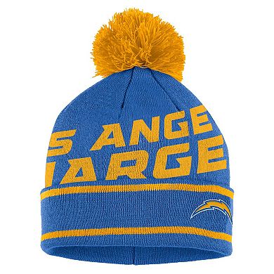 Women's WEAR by Erin Andrews Powder Blue Los Angeles Chargers Double Jacquard Cuffed Knit Hat with Pom and Gloves Set