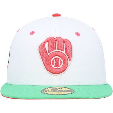 Men's New Era White/Green Milwaukee Brewers 1982 World Series Watermelon Lolli 59FIFTY Fitted Hat