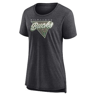 Women's Fanatics Branded Heathered Charcoal Milwaukee Bucks True Classics Tri-Blend T-Shirt