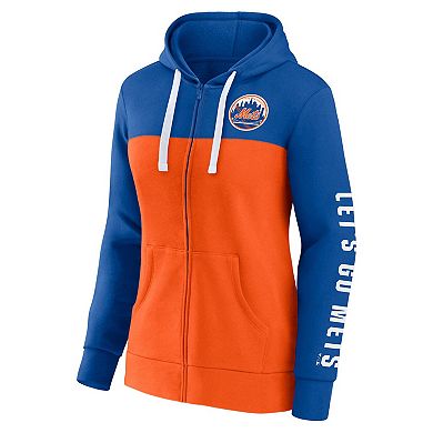 Women's Fanatics Branded Royal/Orange New York Mets Take The Field Colorblocked Hoodie Full-Zip Jacket