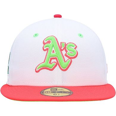 Men's New Era White/Coral Oakland Athletics 40th Anniversary Strawberry Lolli 59FIFTY Fitted Hat