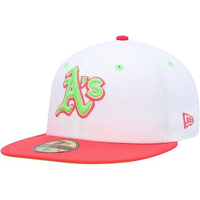 Men's New Era White/Coral Oakland Athletics 40th Anniversary Strawberry Lolli 59FIFTY Fitted Hat