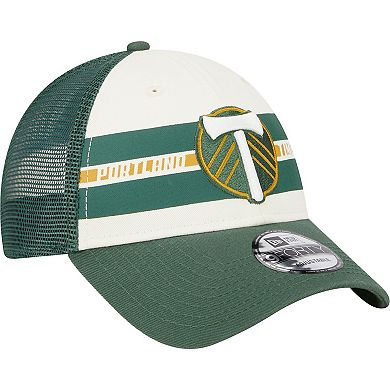 Men's New Era White/Green Portland Timbers Team Stripes 9FORTY Trucker Snapback Hat