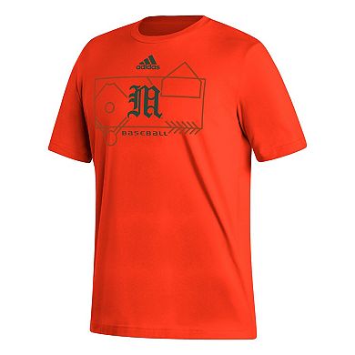 Men's adidas Orange Miami Hurricanes Locker Lines Baseball Fresh T-Shirt