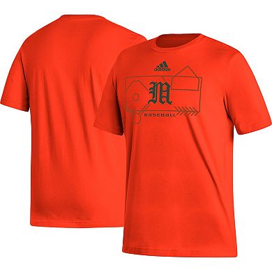 Men's adidas Orange Miami Hurricanes Locker Lines Baseball Fresh T-Shirt