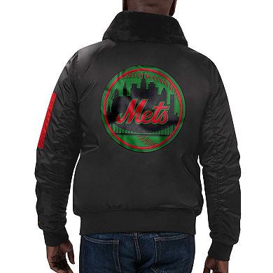 Men's Starter x Ty Hopkins Black New York Mets Black History Month Satin Full-Zip Jacket