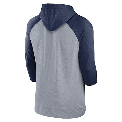 Men's Nike Heather Gray/Heather Navy Milwaukee Brewers Baseball Raglan 3/4-Sleeve Pullover Hoodie