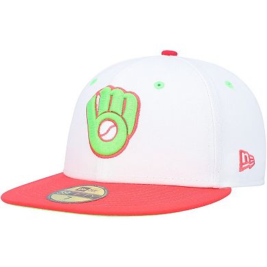 Men's New Era White/Coral Milwaukee Brewers  County Stadium Strawberry Lolli 59FIFTY Fitted Hat