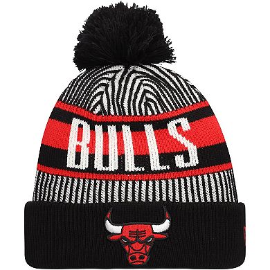 Youth New Era  Black Chicago Bulls Stripe Cuffed Knit Hat with Pom