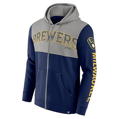 Men's Fanatics Branded Navy Milwaukee Brewers Walk Off Fleece Full-Zip Hoodie