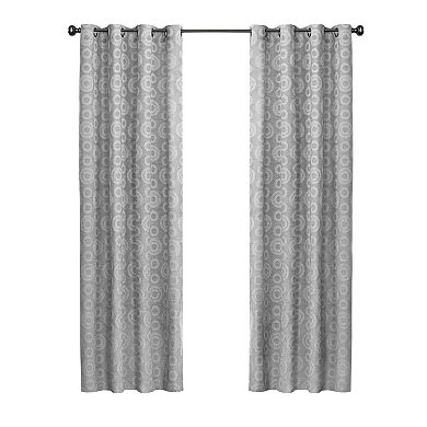 Kate Aurora Contemporary Woven Jacquard Modular Circles Grommet Top Single Window Curtain Panel