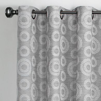 Kate Aurora Contemporary Woven Jacquard Modular Circles Grommet Top Single Window Curtain Panel