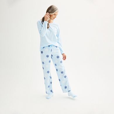 Petite Croft & Barrow® Cozy Fleece Long Sleeve Pajama Top & Pajama Pants Sleep Set