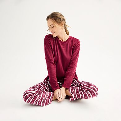 Petite Croft & Barrow® Cozy Fleece Long Sleeve Pajama Top & Pajama Pants Sleep Set