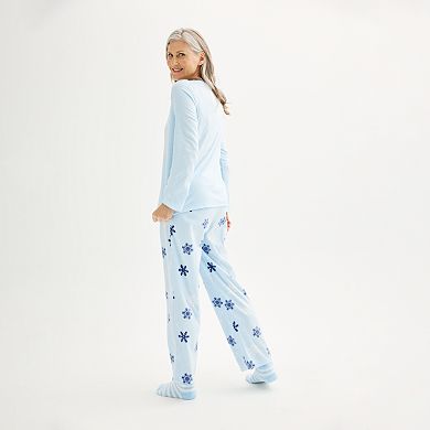 Petite Croft & Barrow® Cozy Fleece Long Sleeve Pajama Top & Pajama Pants Sleep Set