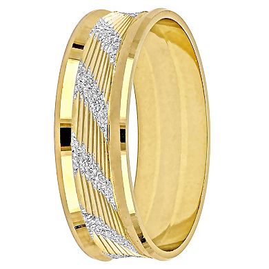 Stella Grace Two Tone 14k Gold Men's 6 mm Ribbed & Striped Wedding Band