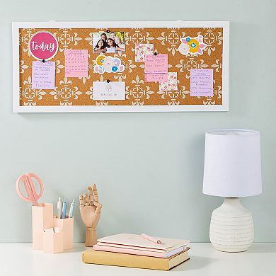 Long Decorative Cork Board for Walls, White Framed Tack Bulletin Board with Floral Print for Bedroom, Dorm Room (10 x 24 In)