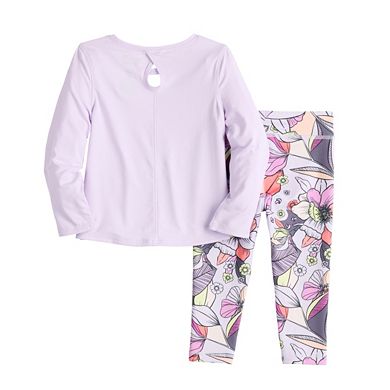 Toddler Girl Jumping Beans® Active Long Sleeve Keyhole Tee & Printed Leggings Set