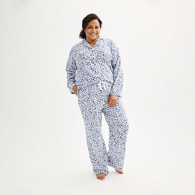 Plus Size Croft & Barrow® Flannel Long Sleeve Pajama Shirt & Pajama Pants Set