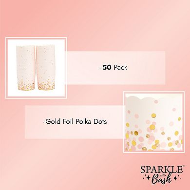 50 Pack Pink and Gold Polka Dot Cupcake Liners Wrappers, Muffin Paper Baking Cup for Wedding & Birthday