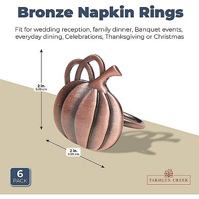 Farmlyn Creek Pumpkin Napkin Ring Set, Thanksgiving Home Décor (2 in, 6 Pack)