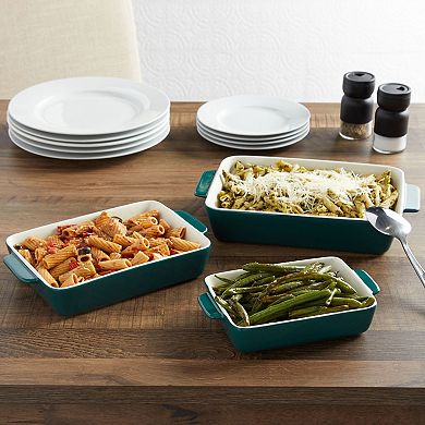 3 Pieces Ceramic Bakeware Set, Porcelain Casserole Dishes for Baking (Green, 3 Rectangular Sizes)