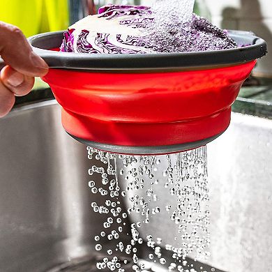 Collapsible Colander Set Of 3, Use To Drain Pasta, Vegetables And Fruits, Red