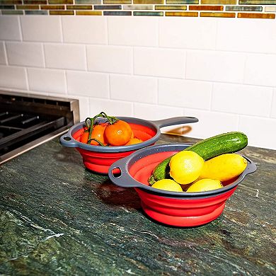 Collapsible Colander Set Of 3, Use To Drain Pasta, Vegetables And Fruits, Red