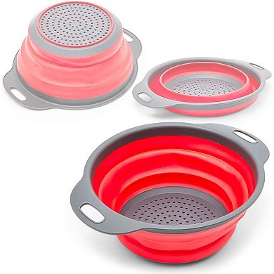 Collapsible Colander Set Of 3, Use To Drain Pasta, Vegetables And Fruits, Red