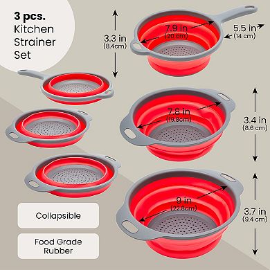 Collapsible Colander Set Of 3, Use To Drain Pasta, Vegetables And Fruits, Red