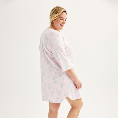 Plus Size Miss Elaine Essentials Cottonessa Floral Print Short Nightgown
