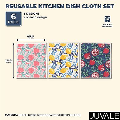 Kitchen Dishcloth Set with Fruit Patterns (8 x 7 in, 6 Pack)