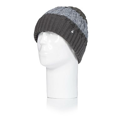 Men's Heat Holders Heatweaver Lined Striped Cable Knit Roll Up Hat