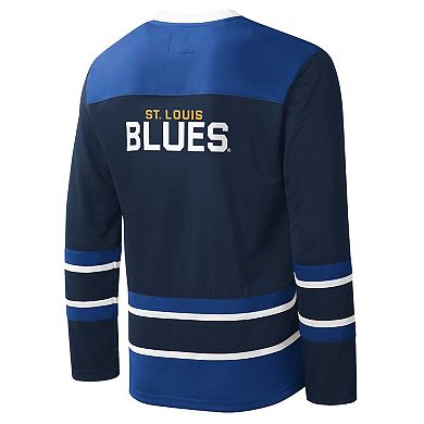 Men's Starter Navy/Blue St. Louis Blues Cross Check Jersey V-Neck Long Sleeve T-Shirt