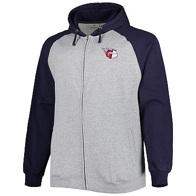 Men's Heather Gray/Navy Cleveland Guardians Big & Tall Raglan Hoodie Full-Zip Sweatshirt