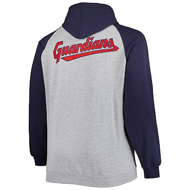 Men's Heather Gray/Navy Cleveland Guardians Big & Tall Raglan Hoodie Full-Zip Sweatshirt