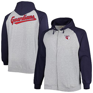 Men's Heather Gray/Navy Cleveland Guardians Big & Tall Raglan Hoodie Full-Zip Sweatshirt